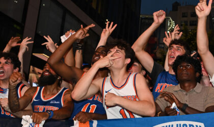 A Knicks Fan Set Up a Sewing Machine on the Sidewalk During the Title Celebration — and Handed Out Free Custom Embroidery