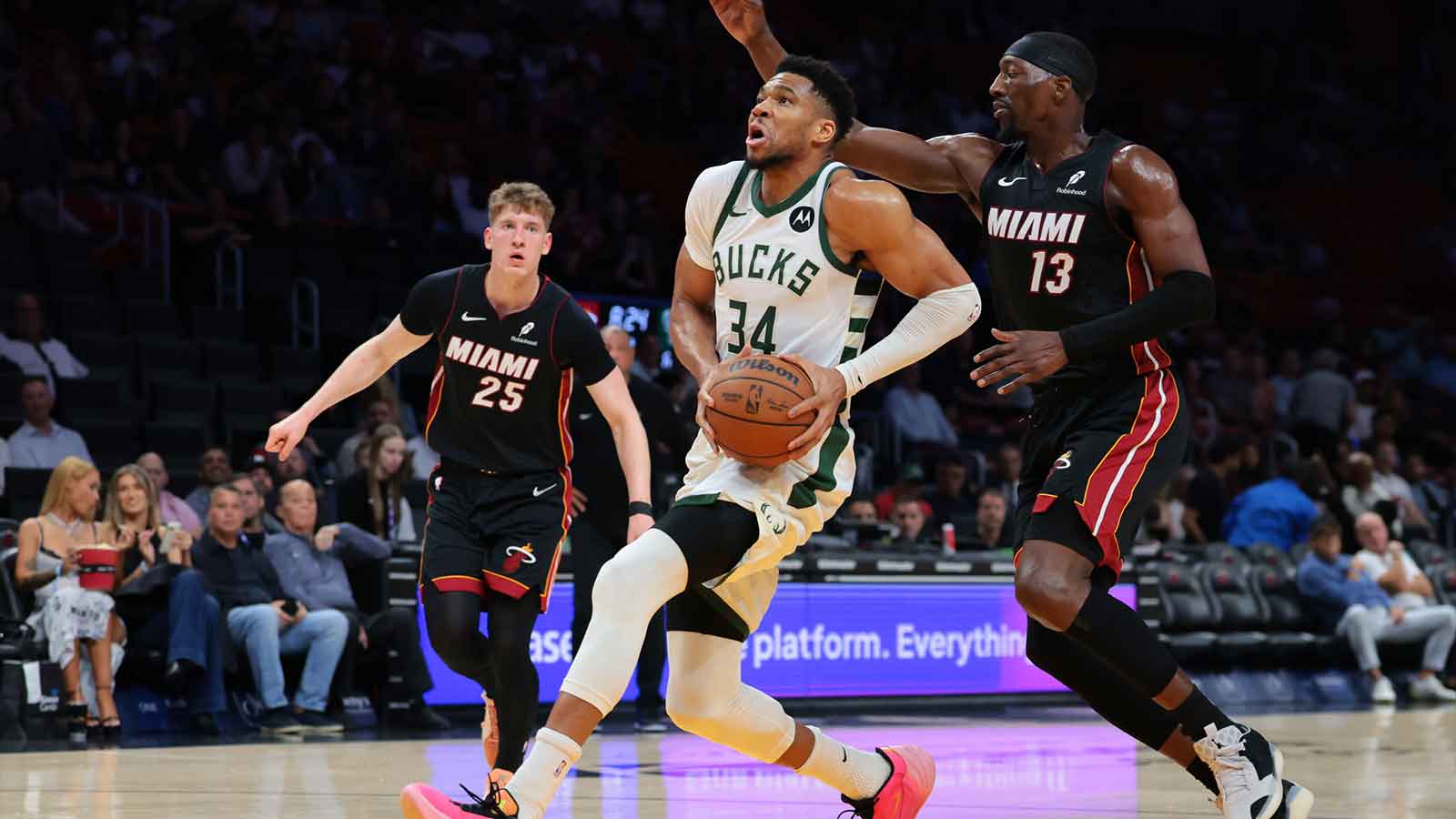 Giannis Antetokounmpo Showed Up at an Aces Game. The Reason Tells You Everything About the Heat’s Plan.