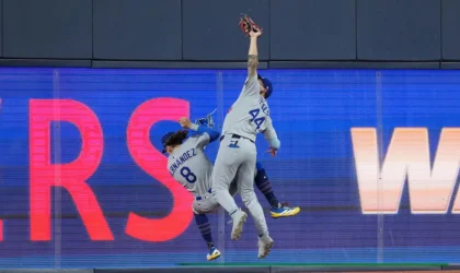 The Dodgers Are Giving Away a Bobblehead of Andy Pages’ Insane World Series Catch Over Teammate Kiké Hernandez