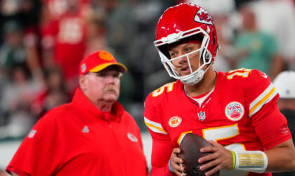 Patrick Mahomes and Brittany Showed Up to the Travis Kelce-Taylor Swift Wedding in Custom Looks That Stole the Show